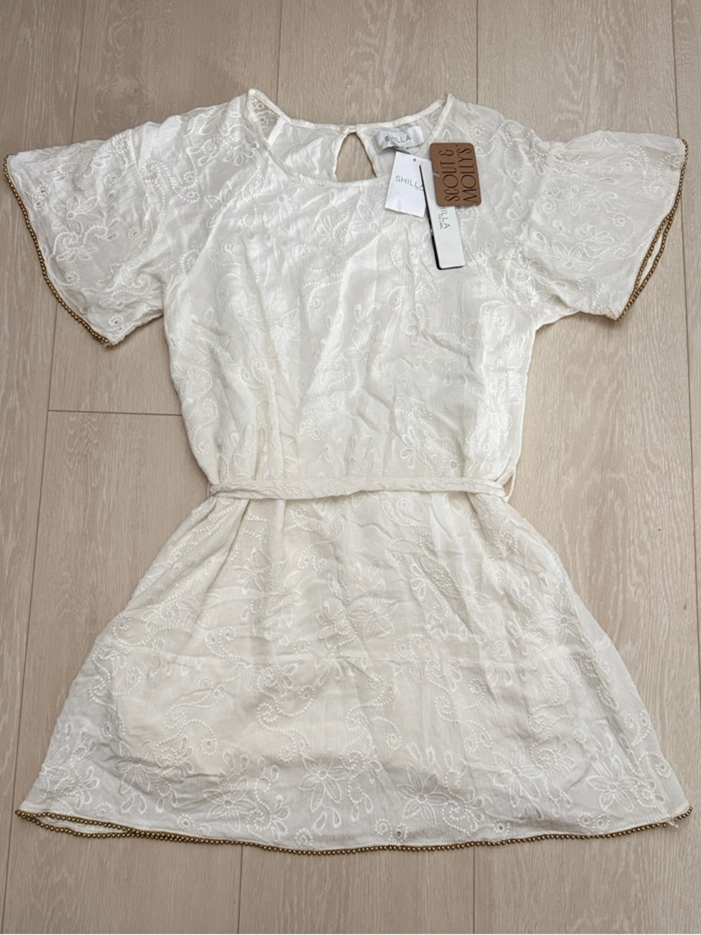 Shilla White Embroidered Formal Top with Gold Trim